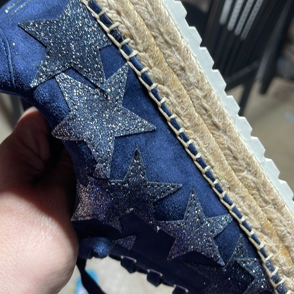 Marc Fisher Navy Suede Espadrille Sneakers with Silver Star Accents - Picture 14 of 14